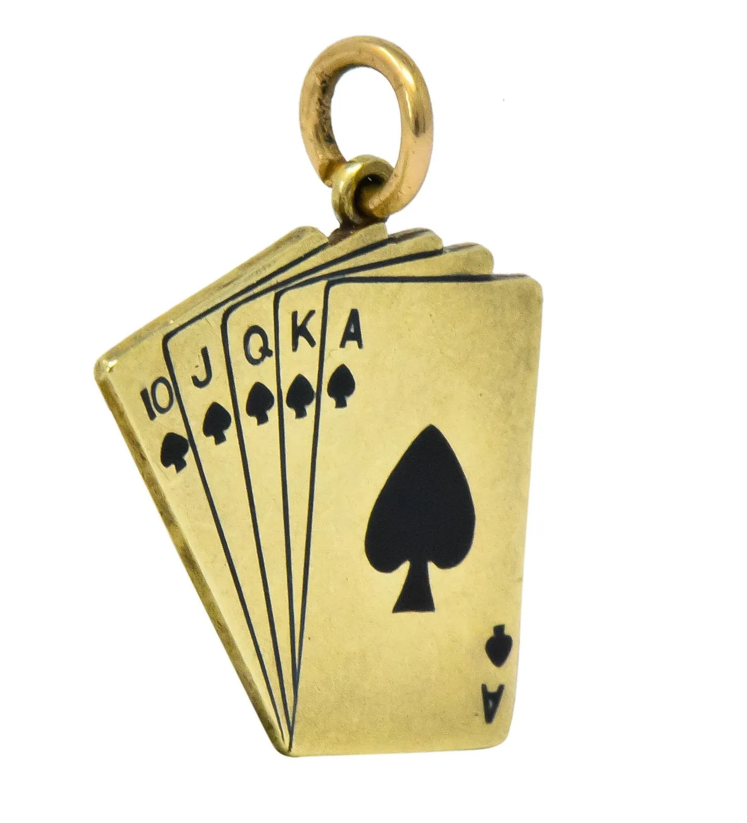 Art Deco Enamel 14 Karat Gold Playing Cards Charm in Spades