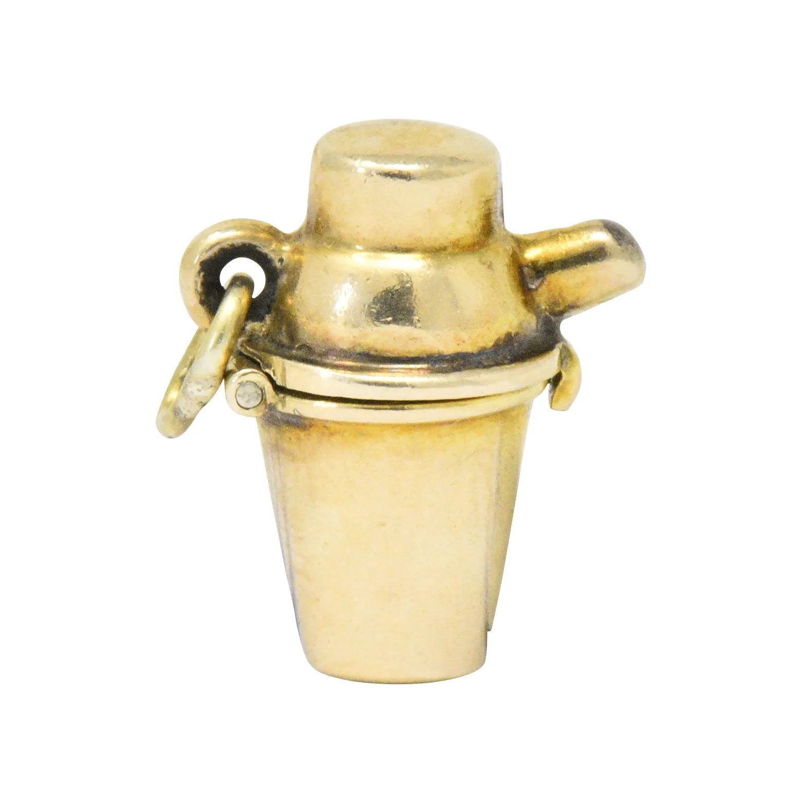 Art Nouveau 14 Karat Gold Opening Cocktail Shaker & Devil Charm