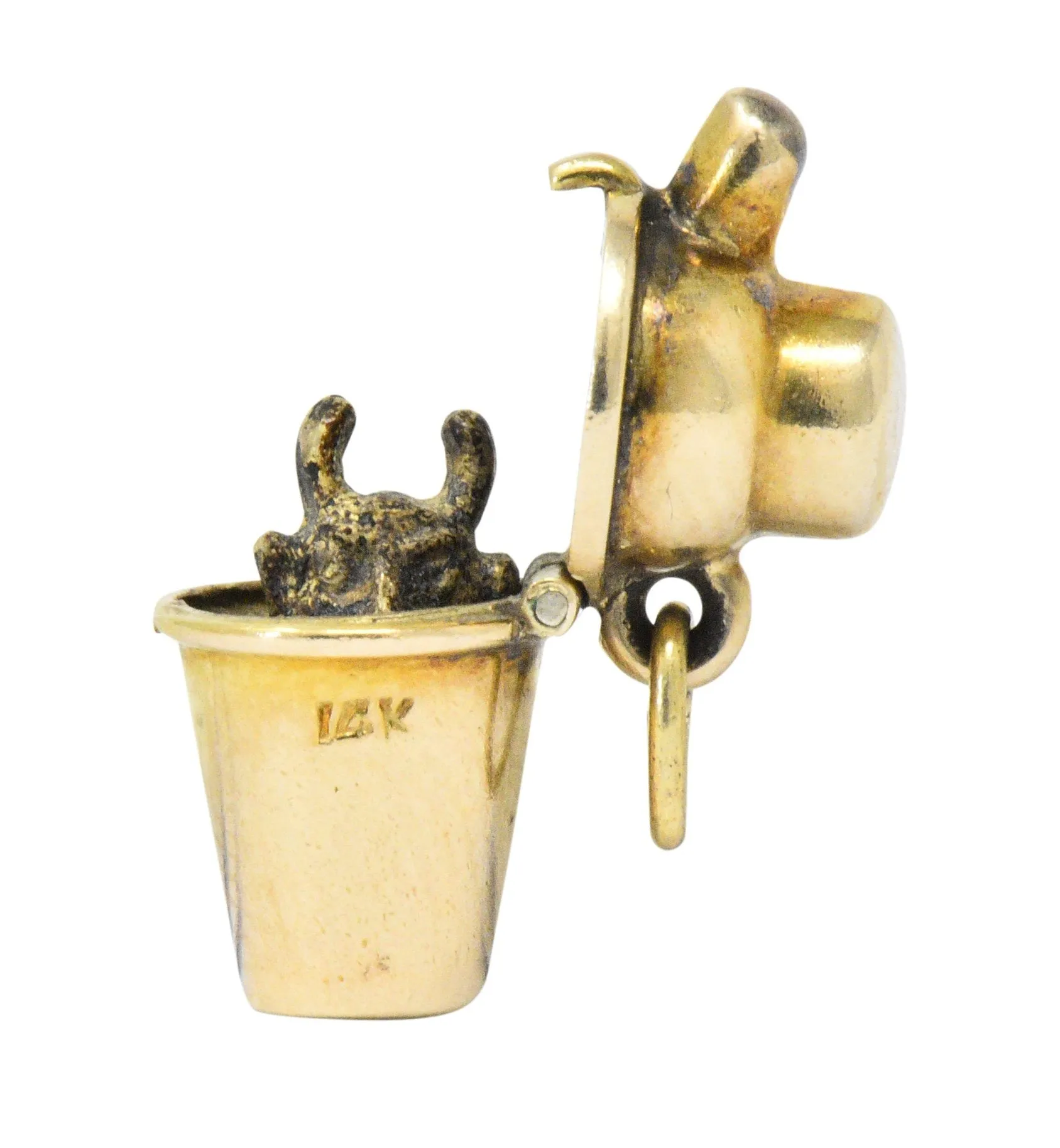 Art Nouveau 14 Karat Gold Opening Cocktail Shaker & Devil Charm