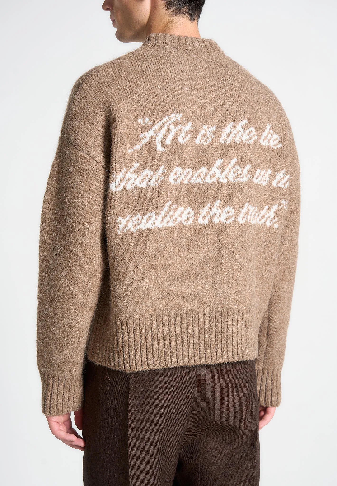 Art Slogan Brushed Wool Knit Jumper - Beige