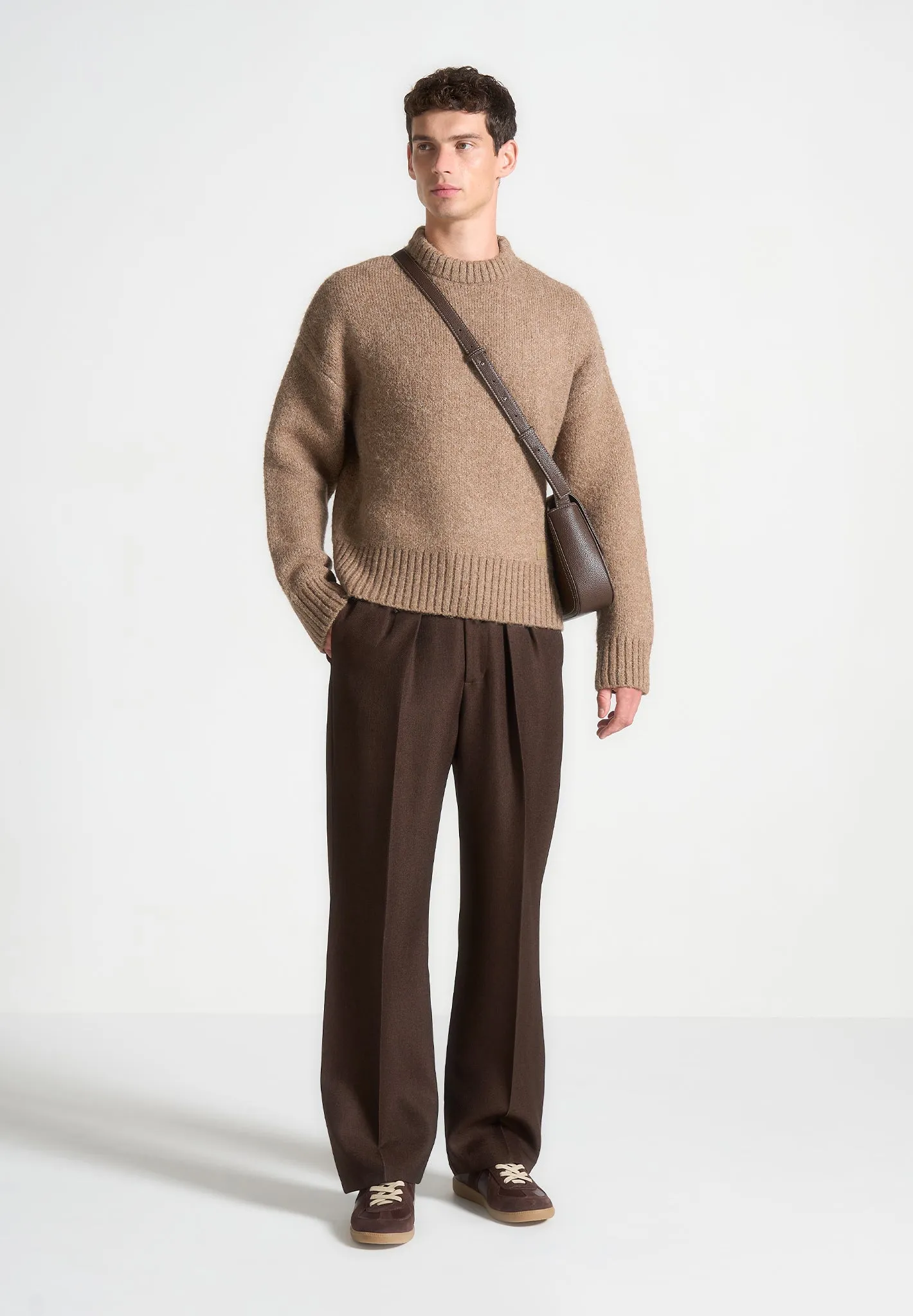 Art Slogan Brushed Wool Knit Jumper - Beige