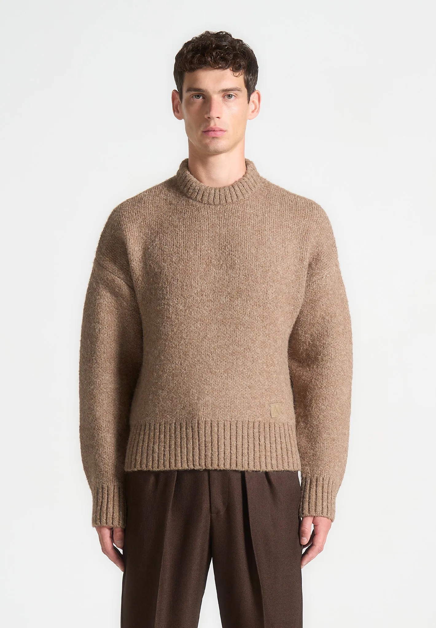 Art Slogan Brushed Wool Knit Jumper - Beige