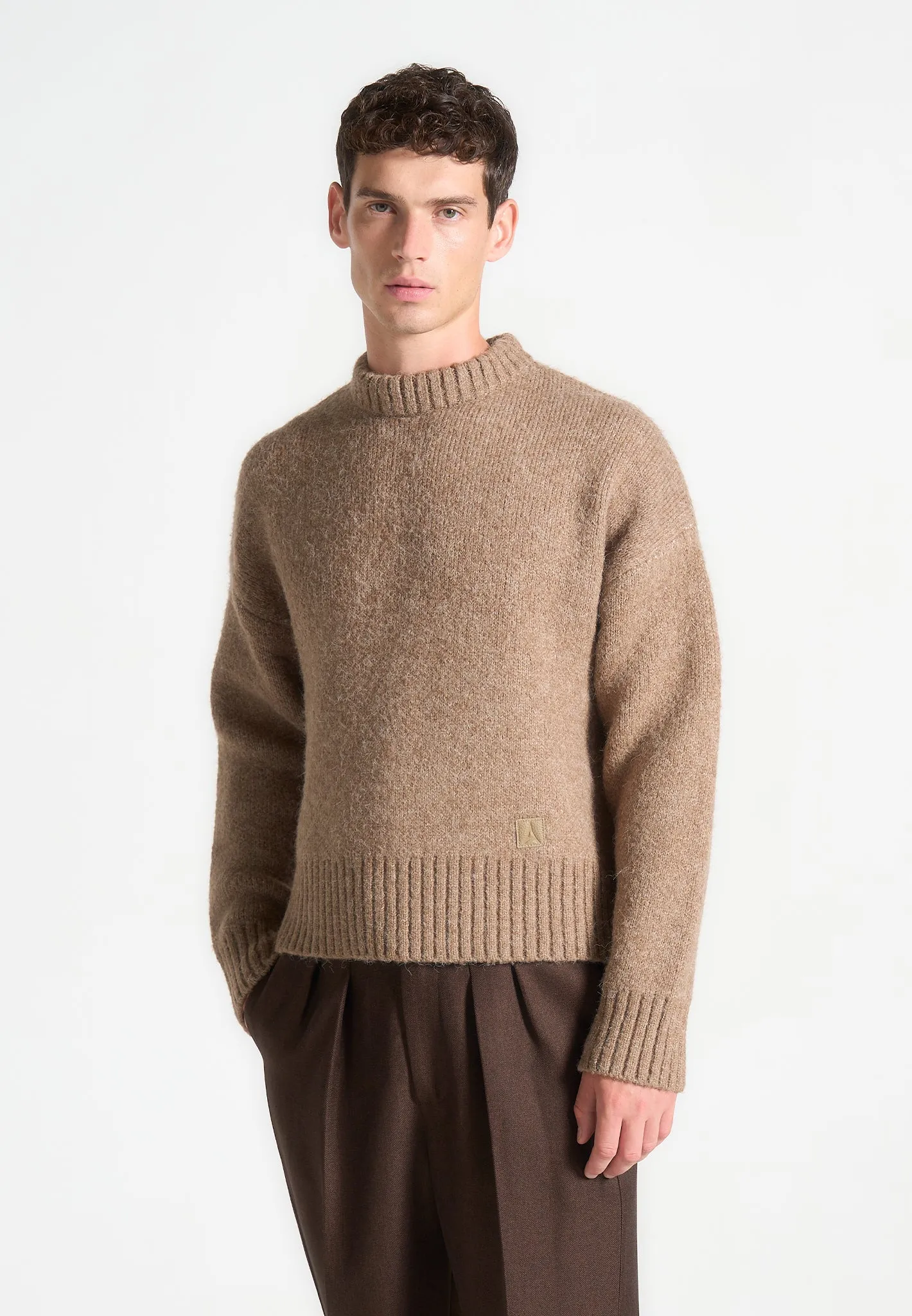 Art Slogan Brushed Wool Knit Jumper - Beige