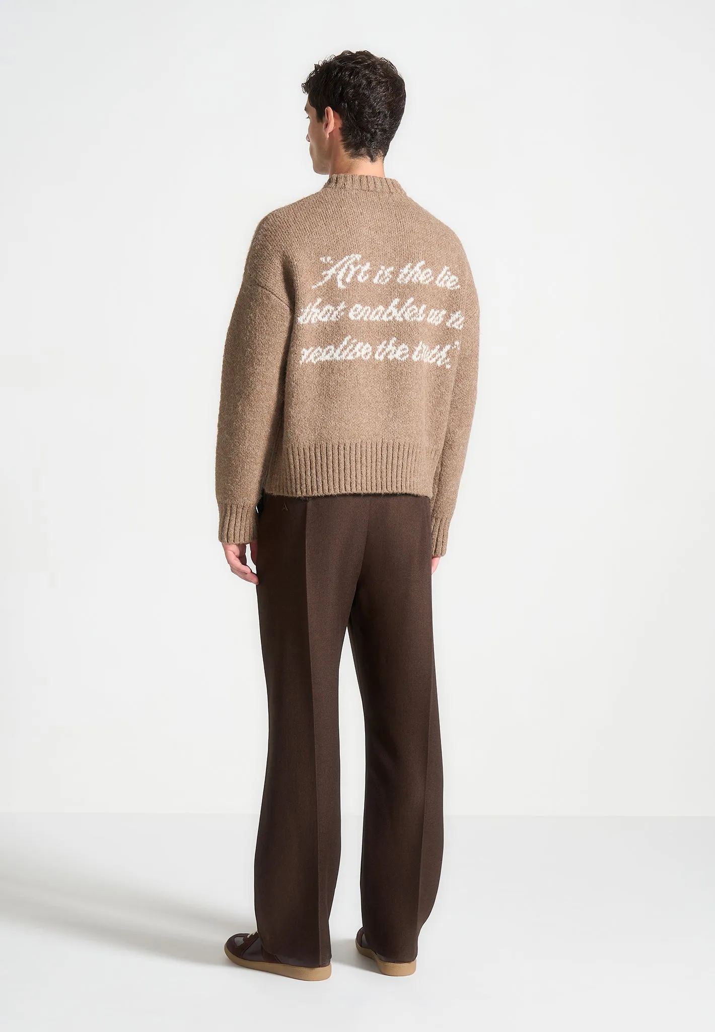 Art Slogan Brushed Wool Knit Jumper - Beige