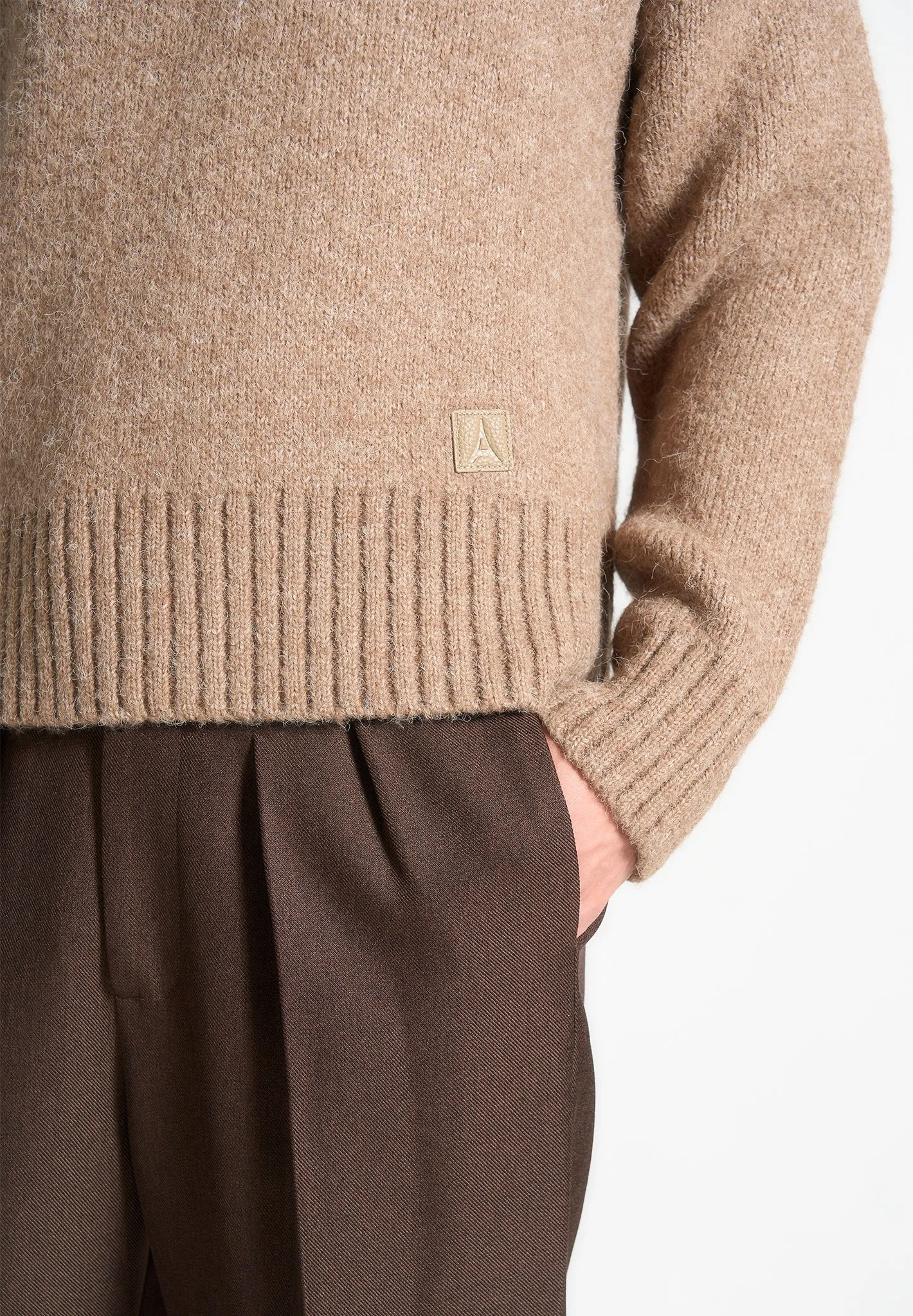 Art Slogan Brushed Wool Knit Jumper - Beige