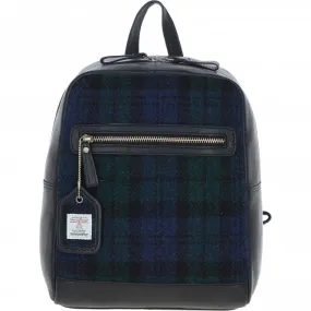 Authentic Ashwood Leather & Harris Tweed Backpack Black/Watch: TW-28-03-BW