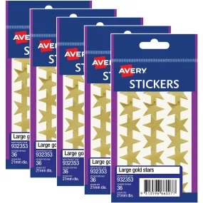 Avery 932353 Merit Star Stickers 21mm Gold Pack 36 Stars 5 Pack