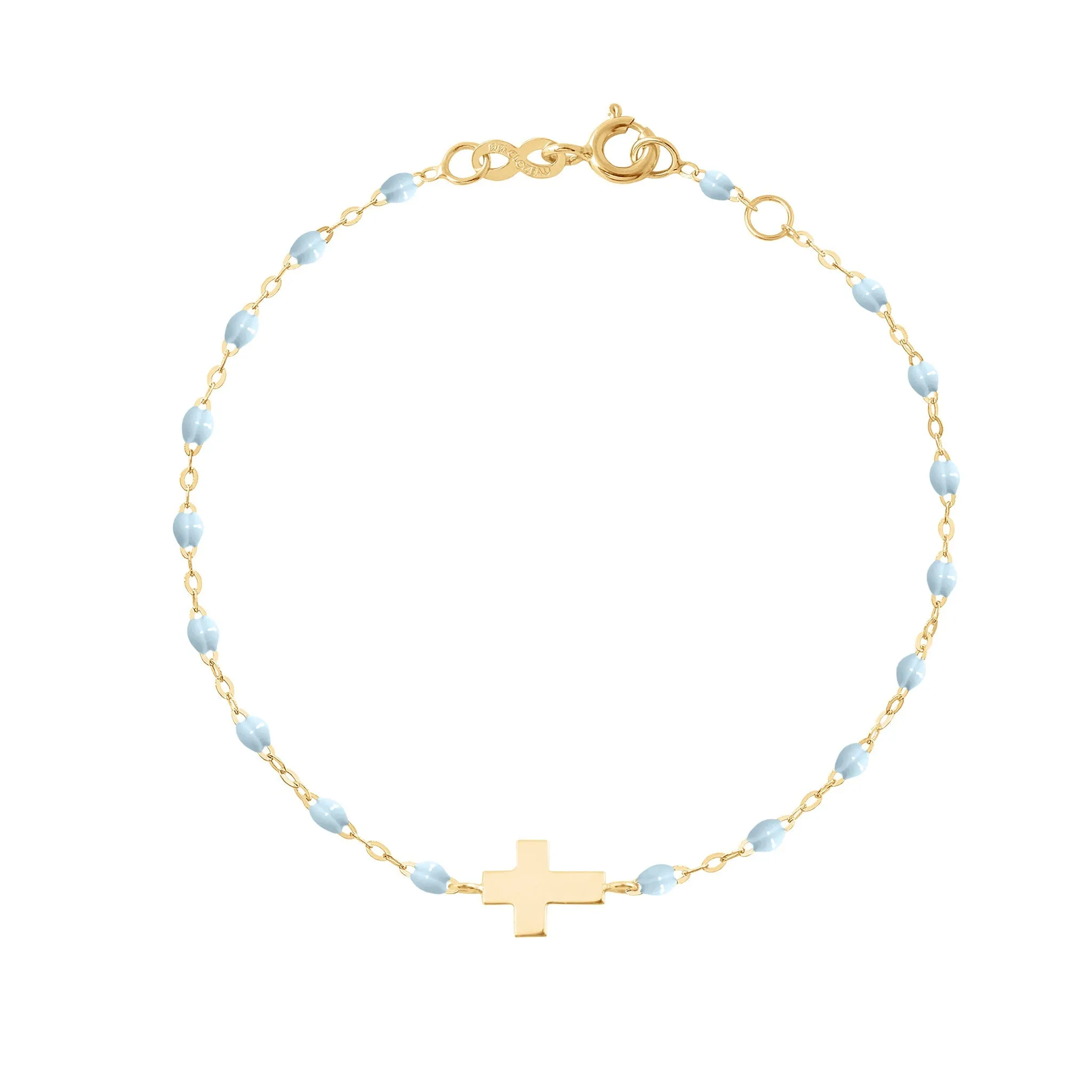 Baby Cross Charm Classic Gigi Baby Blue bracelet, Yellow Gold, 5.1