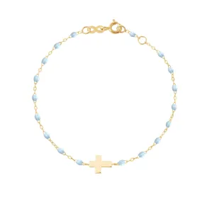 Baby Cross Charm Classic Gigi Baby Blue bracelet, Yellow Gold, 5.1