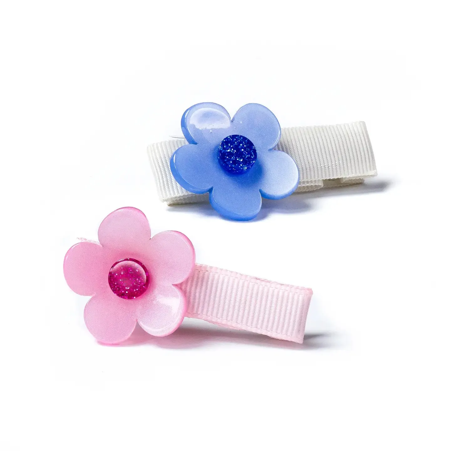 Baby Pink And Blue Flower Hair Clips