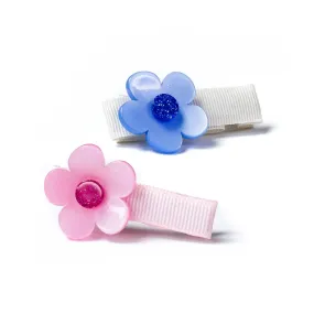 Baby Pink And Blue Flower Hair Clips