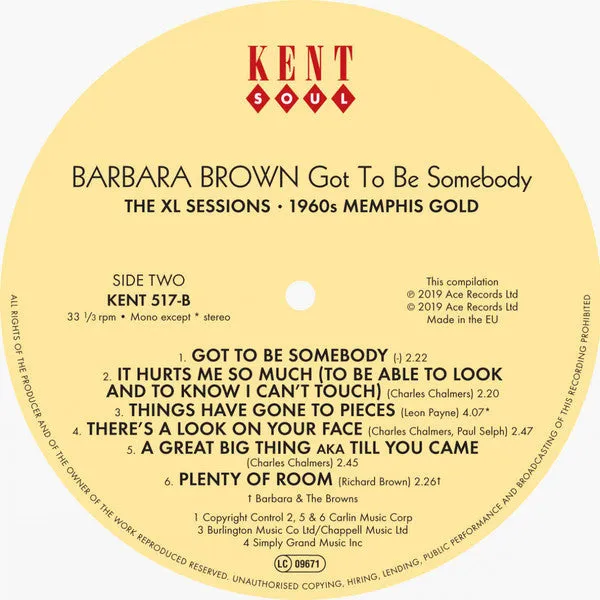 Barbara Brown  ~ Got To Be Somebody: The XL Sessions 1960s Memphis Gold