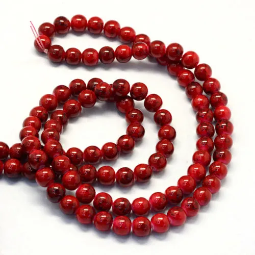 Beads, Glass, Opaque, Mottled, Red, Black, Round, 8.5-9mm