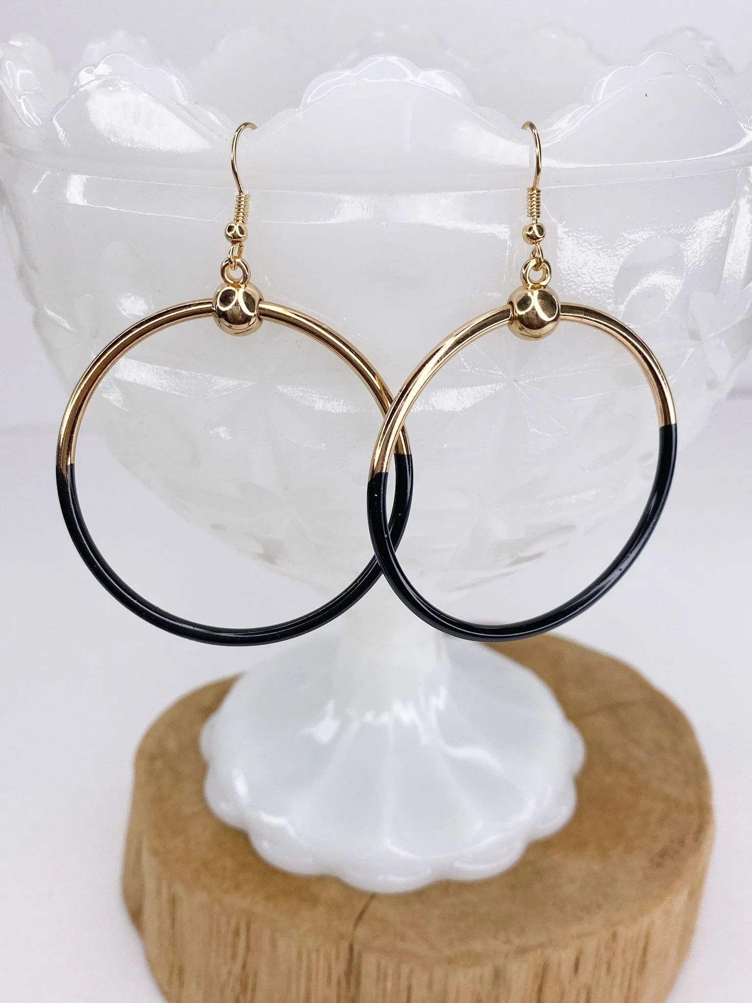 Black and Gold Hoop Earring