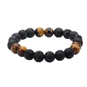 Black Lava and Brown Tiger Eye Beads Bracelet