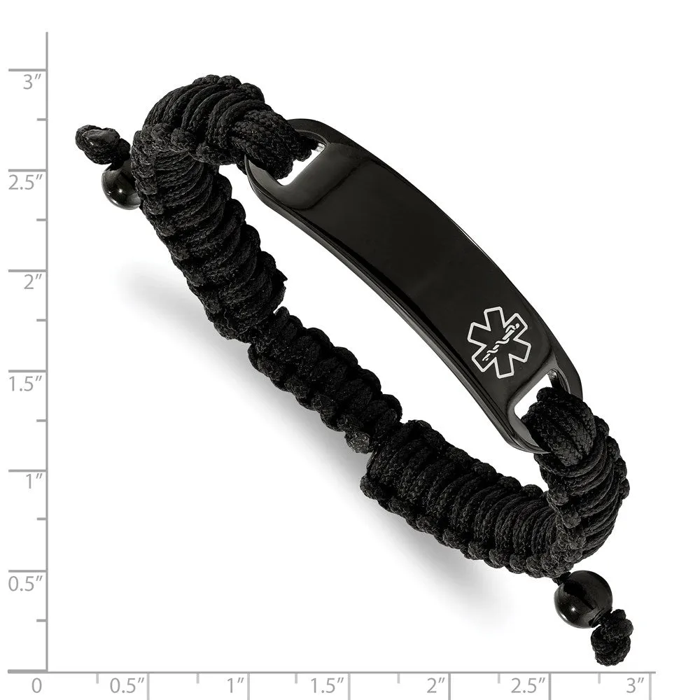 Black Plated Stainless Steel & Nylon Medical I.D. Bracelet, 7.5-9.5 In