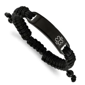 Black Plated Stainless Steel & Nylon Medical I.D. Bracelet, 7.5-9.5 In