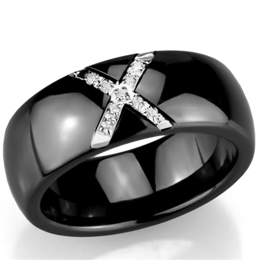 Black Stainless Steel Ceramic Crystal Ring