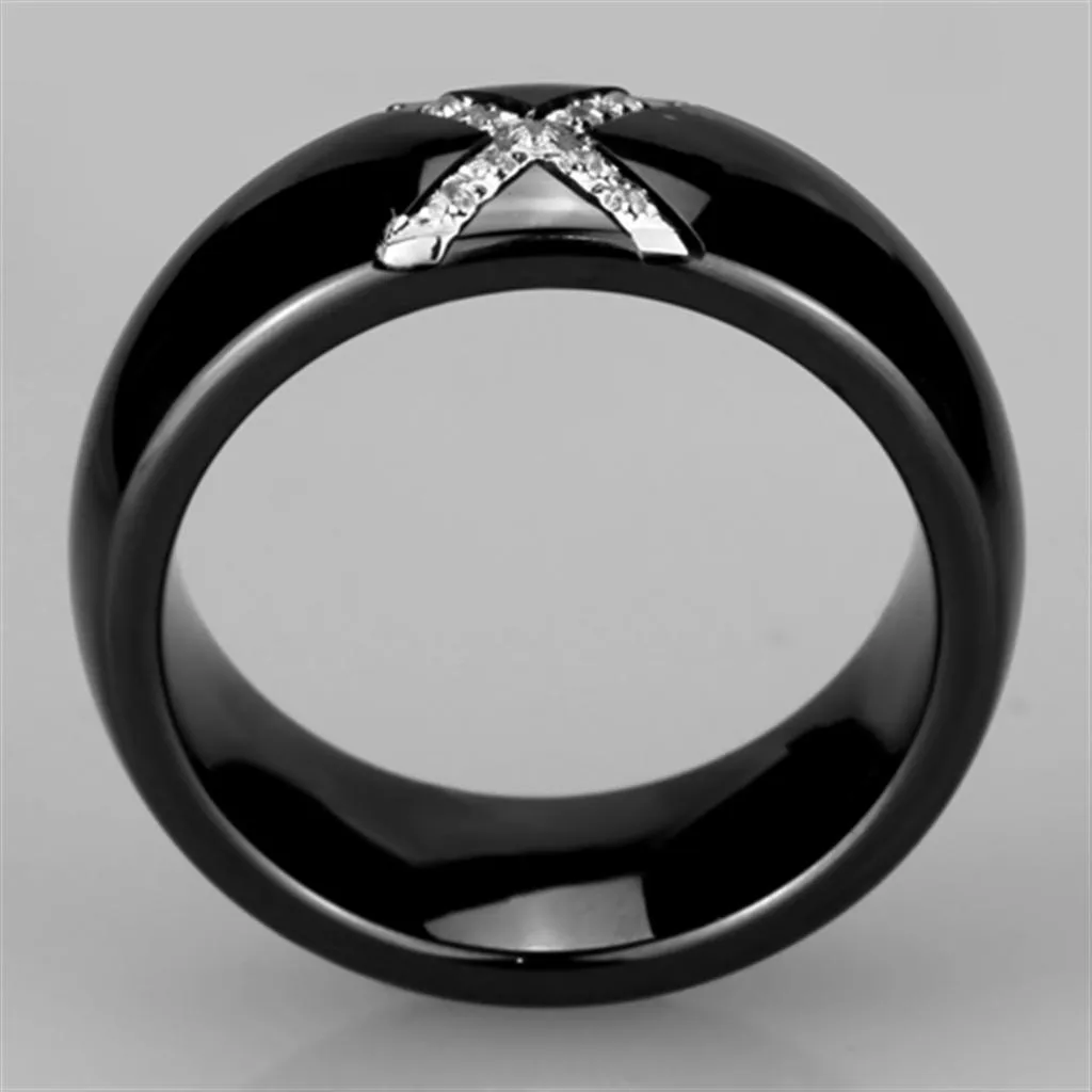 Black Stainless Steel Ceramic Crystal Ring