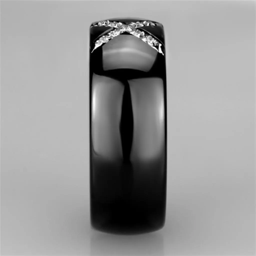 Black Stainless Steel Ceramic Crystal Ring