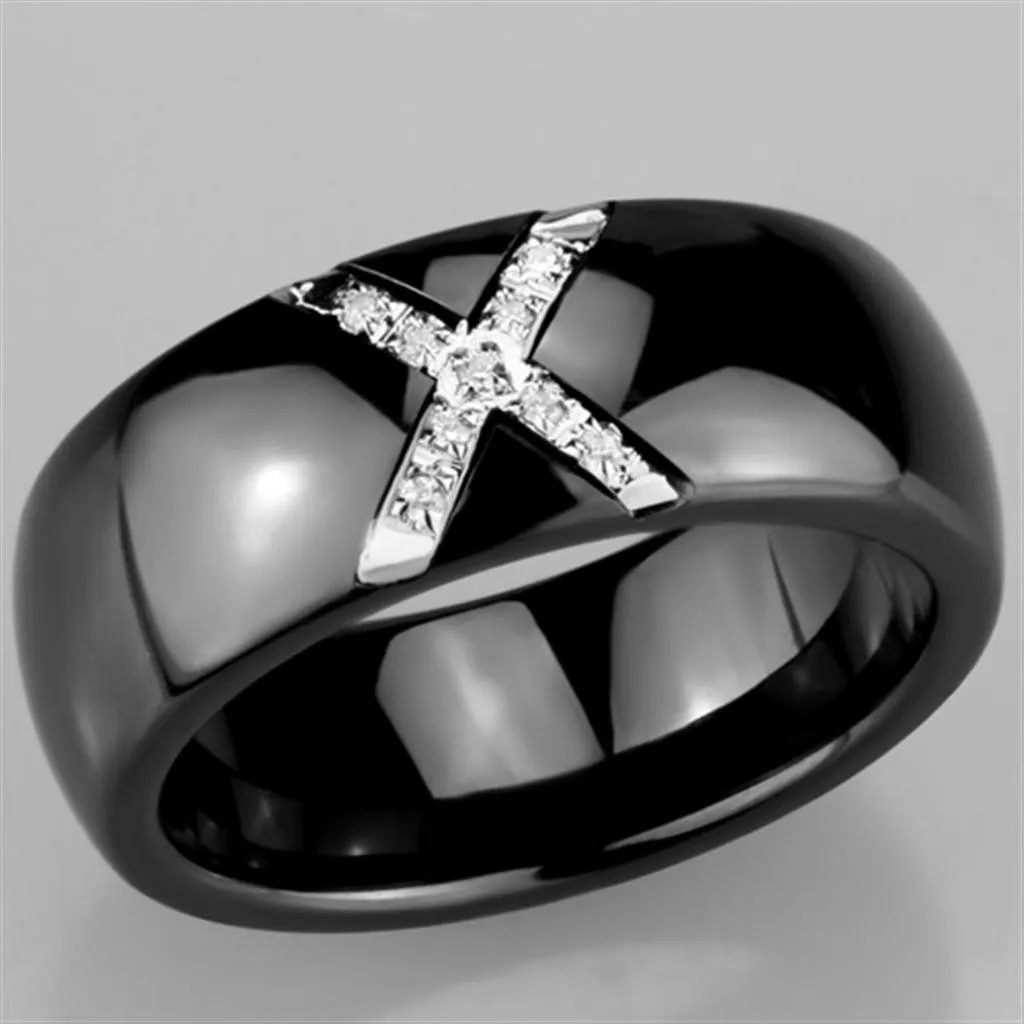 Black Stainless Steel Ceramic Crystal Ring