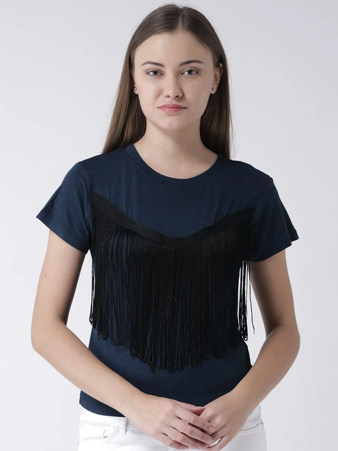 Blue Cropped Top with Fringed detail