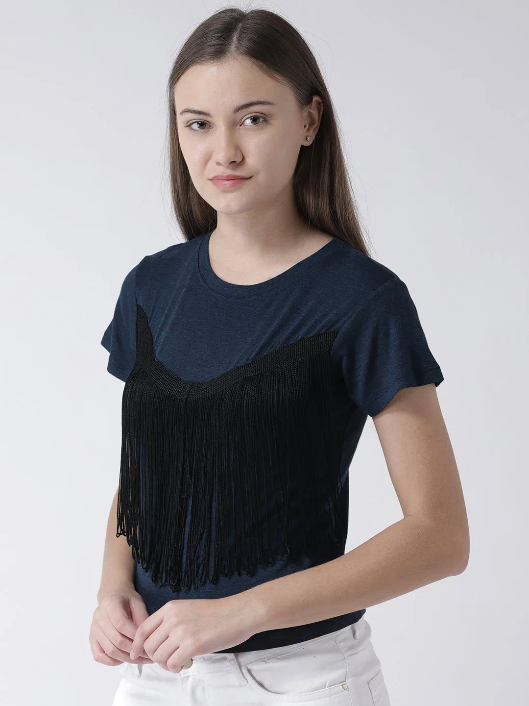 Blue Cropped Top with Fringed detail