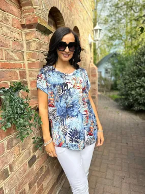 Blue Tropical Multi Pattern Top Victoria