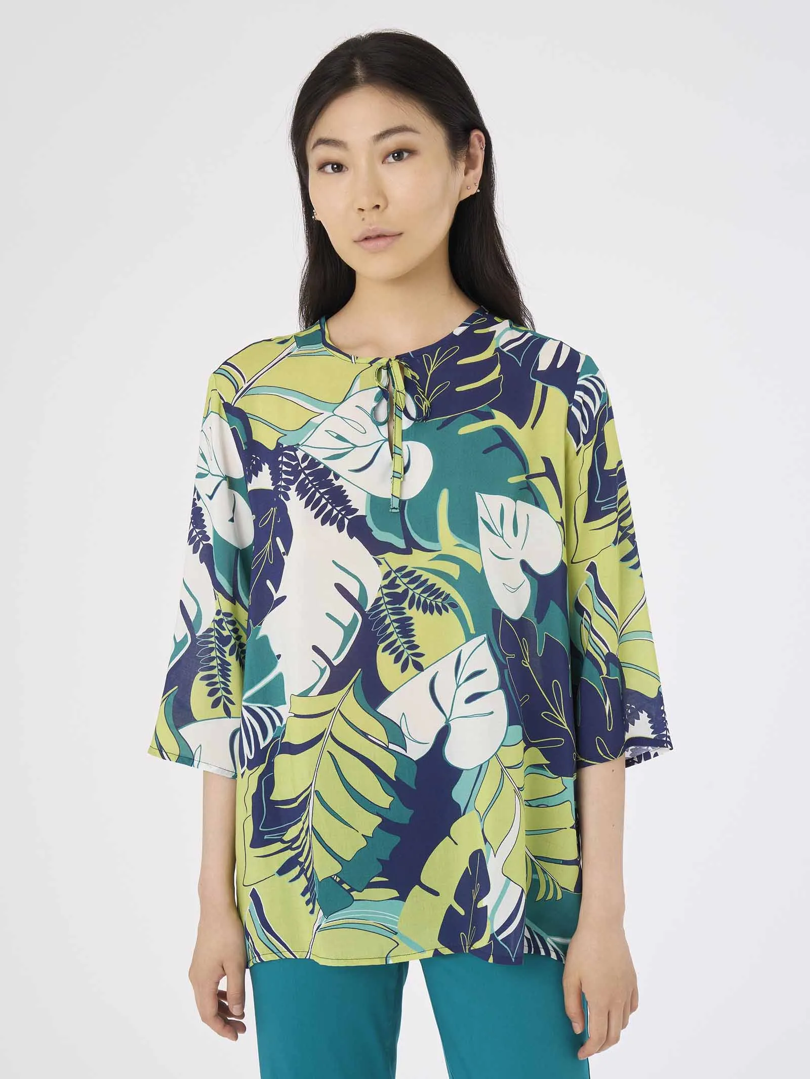 Blusa stampata in mussola di EcoSeta - Fant. Daiquiri Green