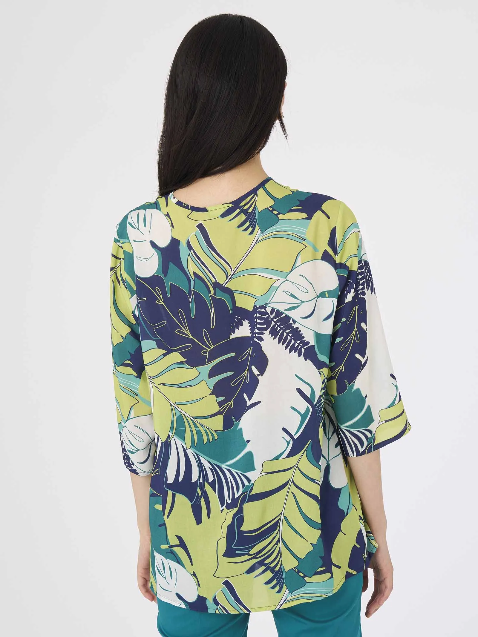 Blusa stampata in mussola di EcoSeta - Fant. Daiquiri Green