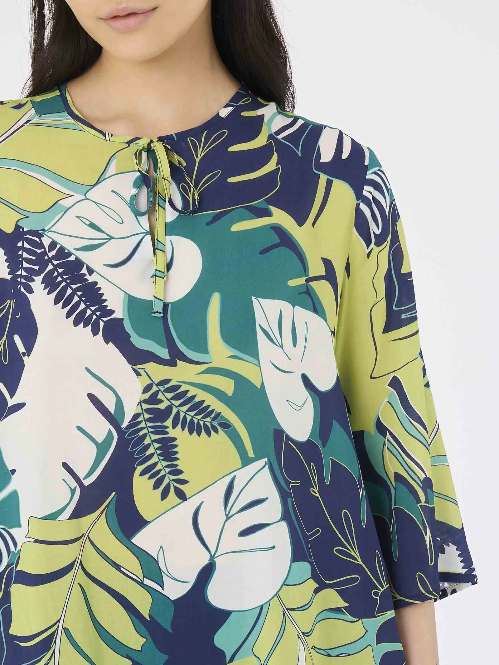 Blusa stampata in mussola di EcoSeta - Fant. Daiquiri Green