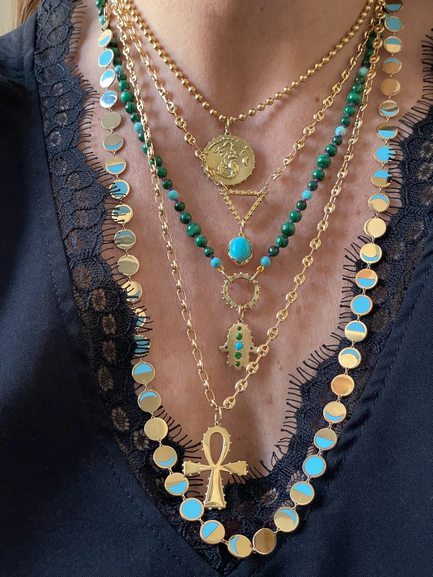 BOHEME GREEN BLUE BEAD OPEN CHAIN