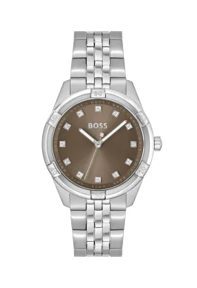 BOSS Ladies Rhea Khaki Crystal Set Dial Stainless Steel Bracelet Watch