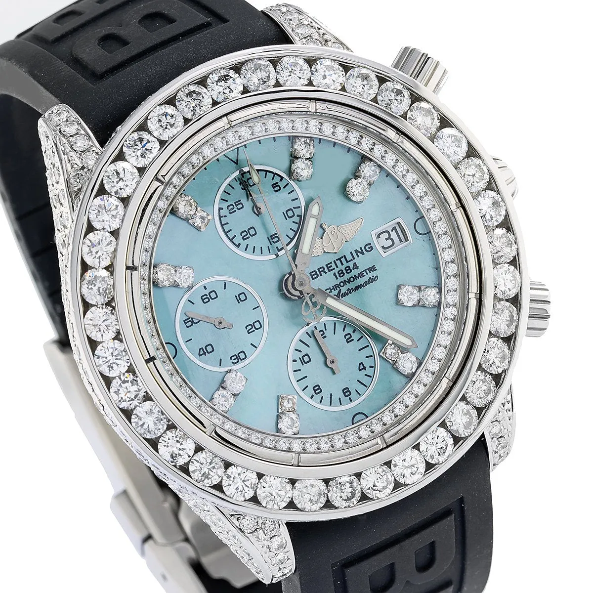 Breitling Chronomat Evolution A13356 42MM Blue MOP Dial With 10.00 CT Diamonds