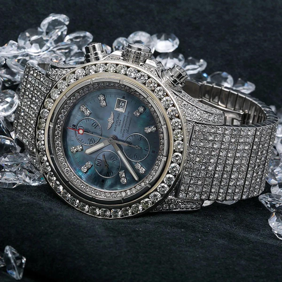 Breitling Super Avenger A13370 48MM Blue Diamond Dial With 24.85 CT Diamonds