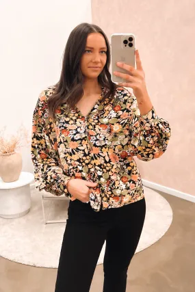 Brigitte Shirred Shoulder Top Winter Floral