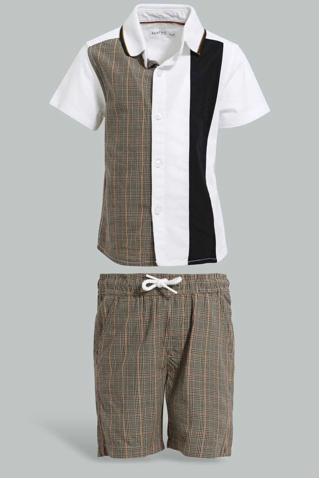 Brown And White Checkered Set For Baby Boys (2 Piece)