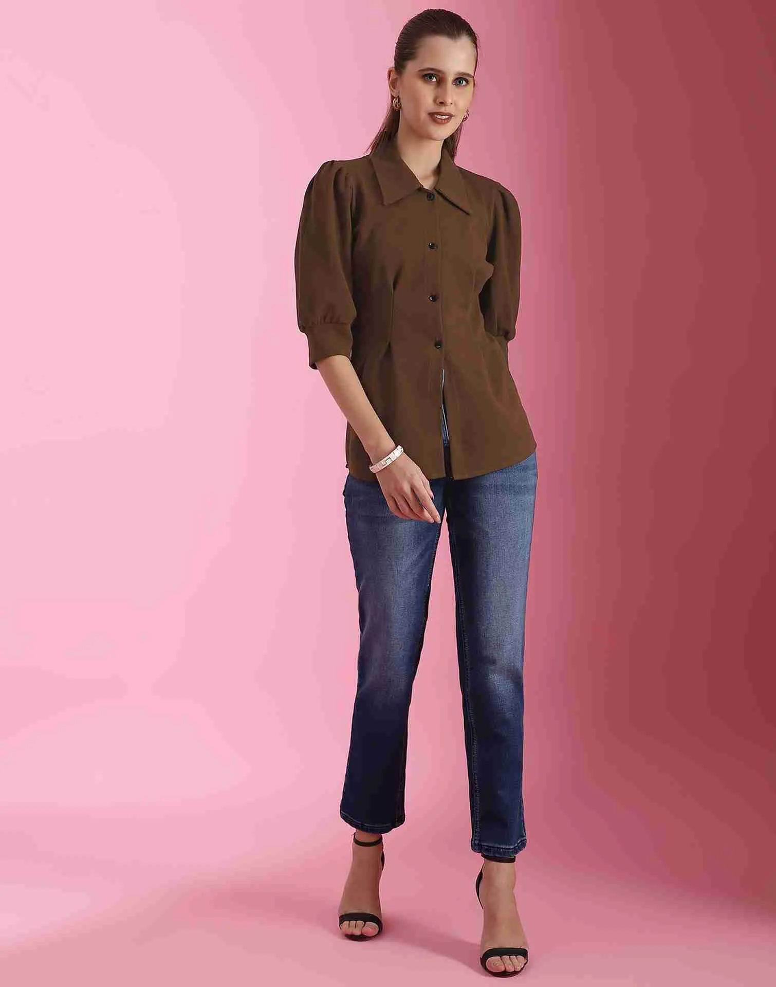 Brown Lycra Plain Shirt