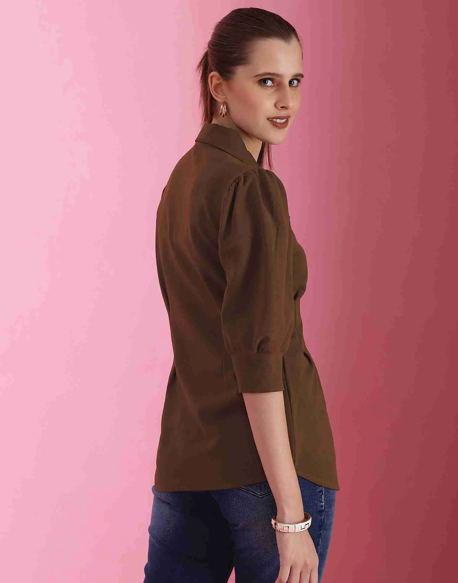 Brown Lycra Plain Shirt