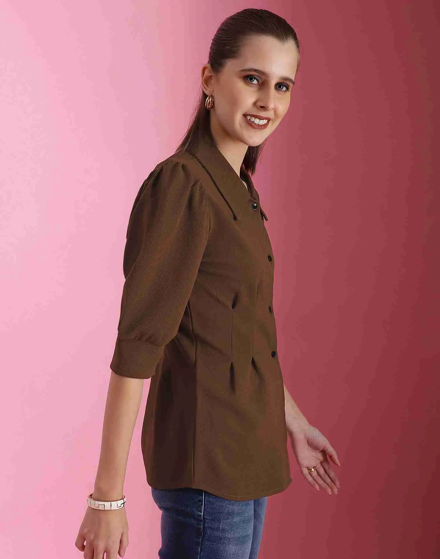 Brown Lycra Plain Shirt