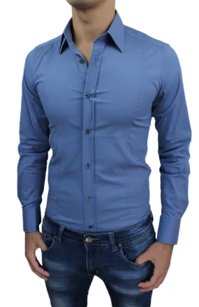 CAMICIA UOMO SLIM FIT SUPER ADERENTE COL. LAVAGNA NUOVA CASUAL XS S M L XL XXL