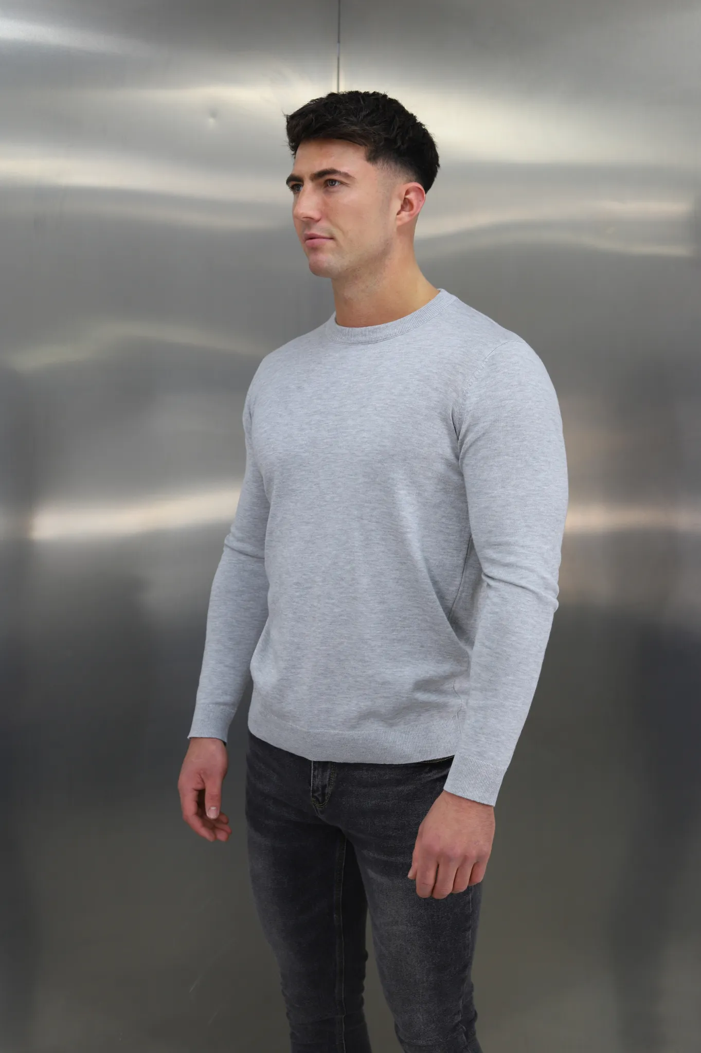 Capo Egyptian Cotton Crew Neck Jumper - Grey