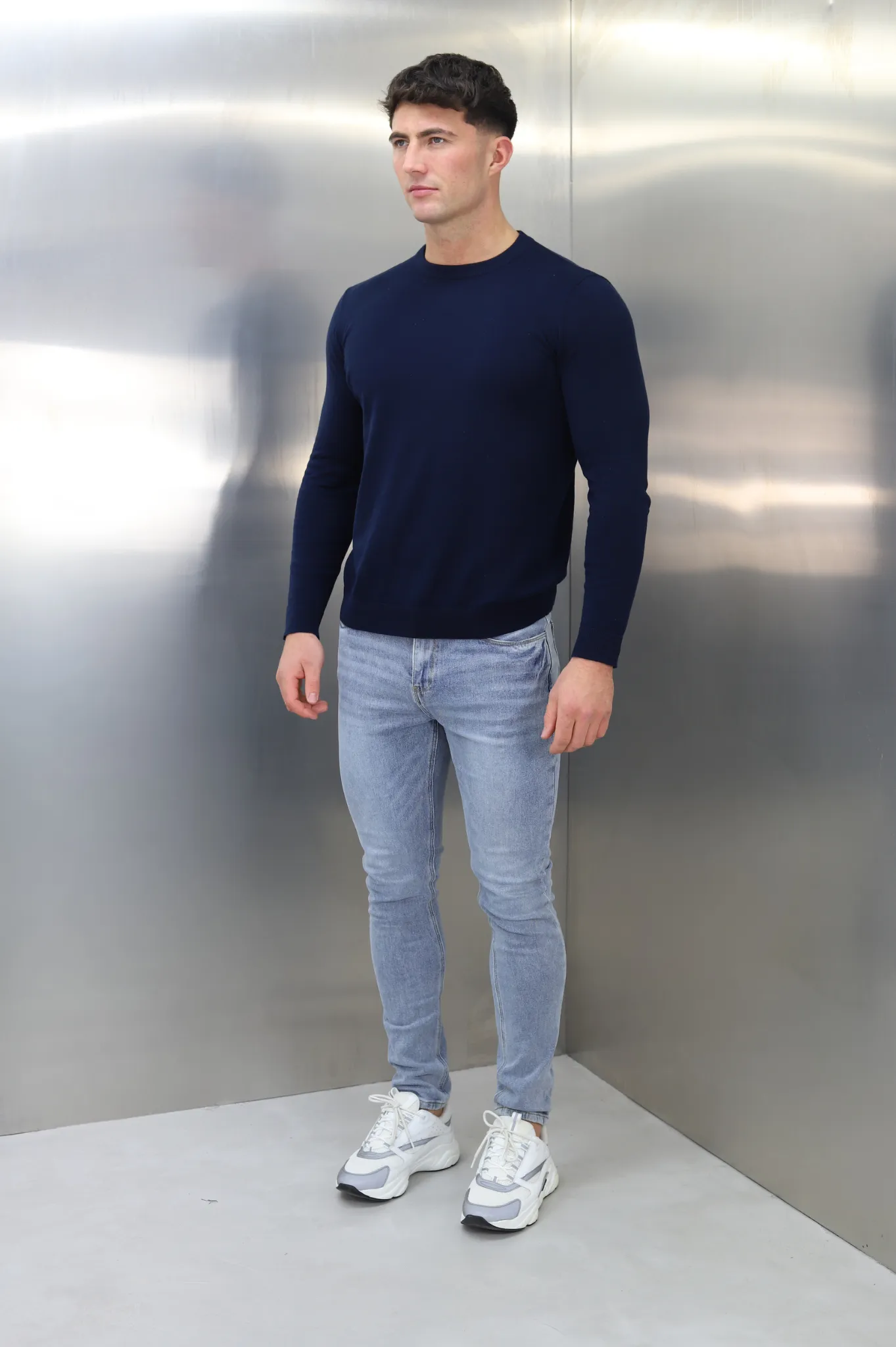 Capo Egyptian Cotton Crew Neck Jumper - Navy