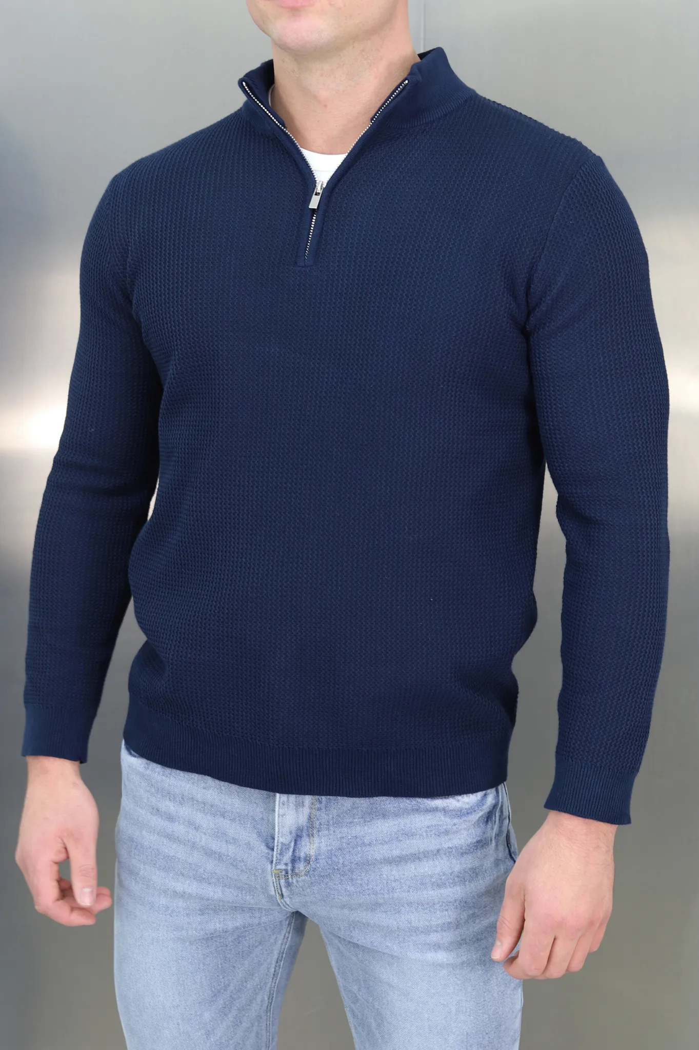 Capo TWIST Cotton 1/4 Zip Jumper - Navy