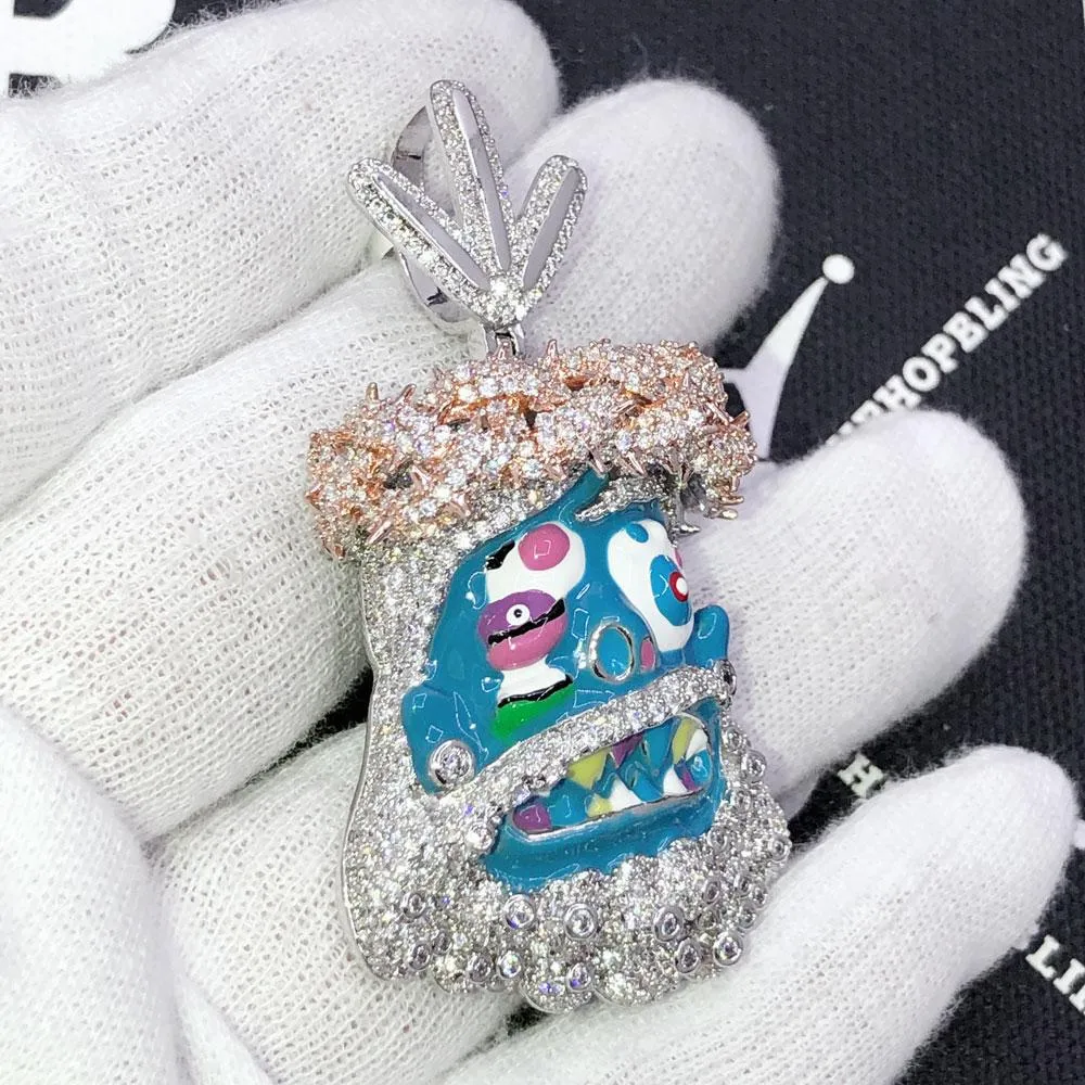 Cartoon Jesus Blue Face VVS CZ Iced Out Pendant