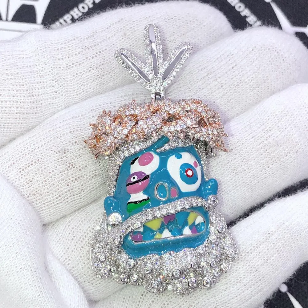 Cartoon Jesus Blue Face VVS CZ Iced Out Pendant