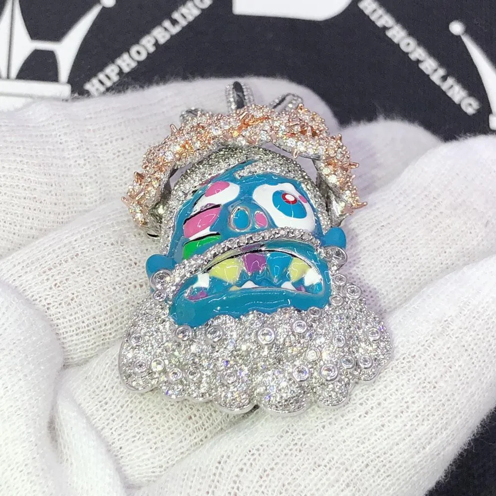 Cartoon Jesus Blue Face VVS CZ Iced Out Pendant