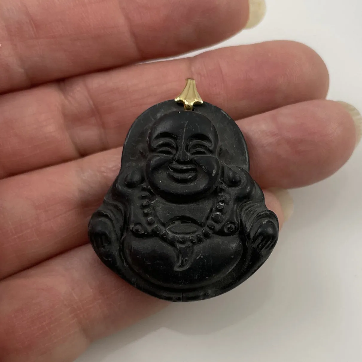 Carved Black Jade Buddha Pendant