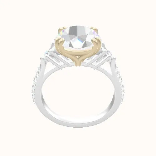 Cathedral Diamond Band with Marquise & Round Sidestones Engagement Ring With Double Prongs Head