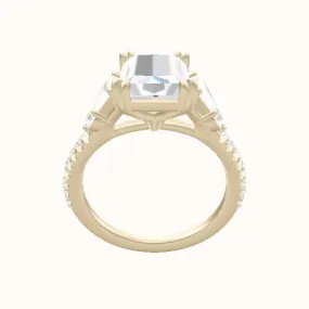 Cathedral Diamond Band with Trapezoid & Round Sidestones Engagement Ring With Double Prongs Head